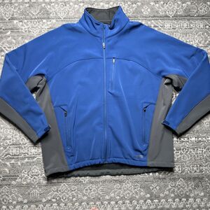 REI Softshell Full Zip Fleece Lined Jacket Mens XXL Blue Gray Pockets Coat READ